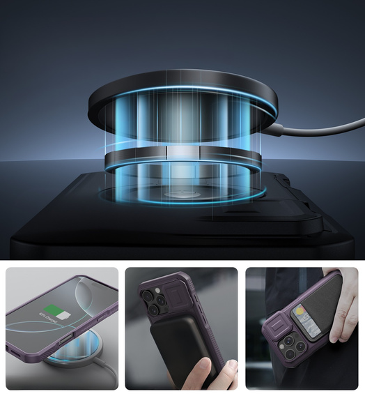 Obrnené puzdro pre iPhone 16 Pro Max, Dexnor CamProtect MagSafe, fialové