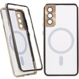 Magnetické puzdro Dual Glass MagSafe pre Samsung Galaxy S21, zlaté