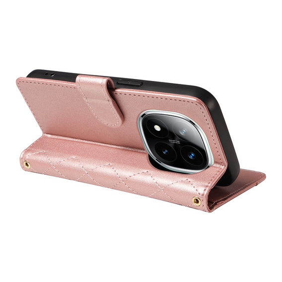 Puzdro s chlopňou pre Xiaomi Redmi Note 14 Pro 5G / Xiaomi Redmi Note 14 Pro+ 5G / Xiaomi Poco X7 5G, Rhombus Crossbody Leather, ružové rose gold
