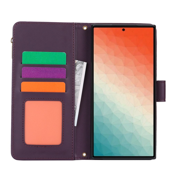 Klapkové puzdro pre Samsung Galaxy S24 Ultra, Wallet Zipper Pocket RFID, s popruhom cez rameno, čierne