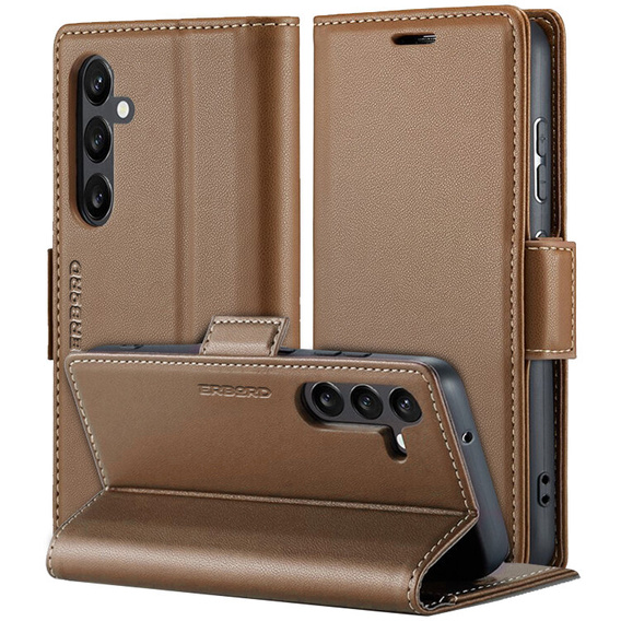 Puzdro pre Samsung Galaxy A16, ERBORD Glossy Litchi, flipová peňaženka, hnedé