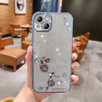 Puzdro pre iPhone 14 Plus, Glitter Flower, modré
