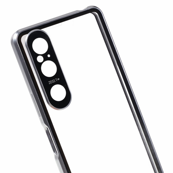 Puzdro pre Sony Xperia 1 V, Magnetic Dual Glass, strieborné