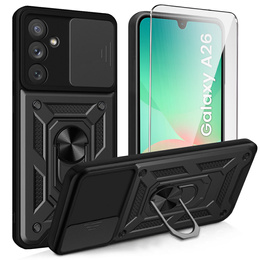 Pancierované puzdro pre Samsung Galaxy A26, CamShield Slide, čierne + tvrdené sklo 9H