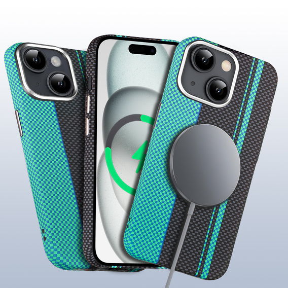 Puzdro pre iPhone 15, Carbon Fiber MagSafe, čierna / modrá