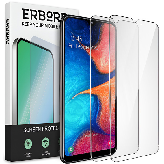 2x tvrdené sklo pre Samsung Galaxy A20E, ERBORD 9H Hard Glass na displeji