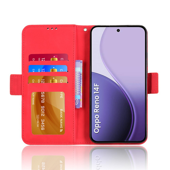 Klapkové puzdro pre Oppo Reno 14F, slot na kartu, peňaženka, červené