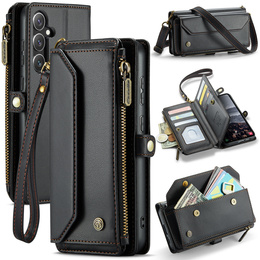 Puzdro CASEME pre Samsung Galaxy S25 FE, RFID Leather Wallet, s popruhom cez rameno, čierne