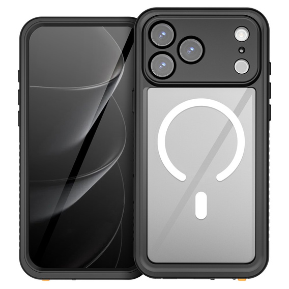 Puzdro Redpepper pre iPhone 17 Pro Max, vodotesné podľa IP68, pre MagSafe, priehľadné s čiernymi stranami