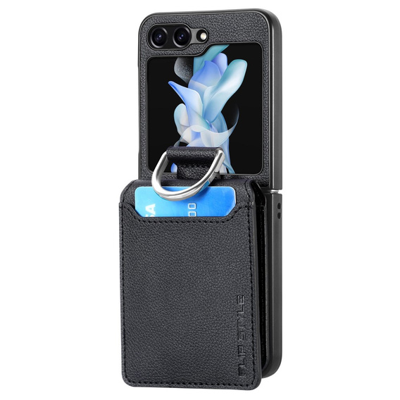 Puzdro pre Samsung Galaxy Z Flip7 FE / Z Flip6, Card Slot Ring Case, čierne