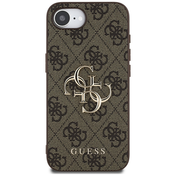 GUESS Obal na mobil pre iPhone 16E, 4G Big Metal Logo, hnedé