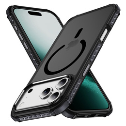 Matné puzdro pre iPhone 17 Pro Max, pancierované, pre MagSafe, dymové s čiernymi stranami