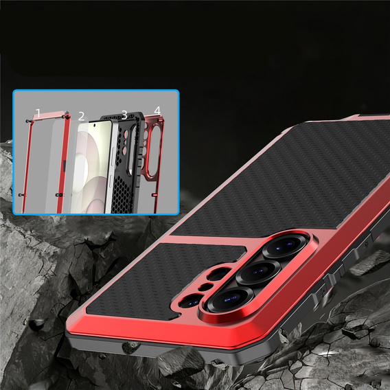 Puzdro s integrovaným sklom pre Samsung Galaxy S26 Ultra, červené