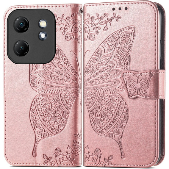 Klapkové puzdro pre Infinix Hot 50i 4G, Butterfly, ružové rose gold