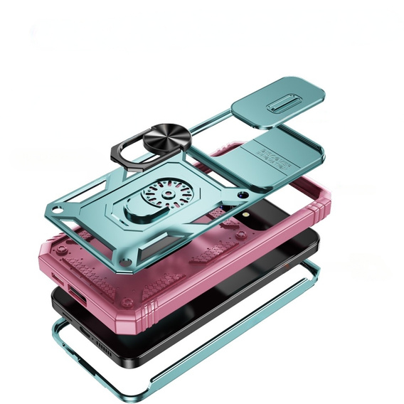 Obal na mobil pre Samsung Galaxy S24+ Plus, CamShield Slide, zelená / ružová
