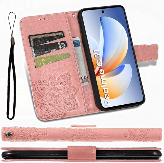 Klapkové puzdro pre Realme C71, Butterfly, ružové rose gold