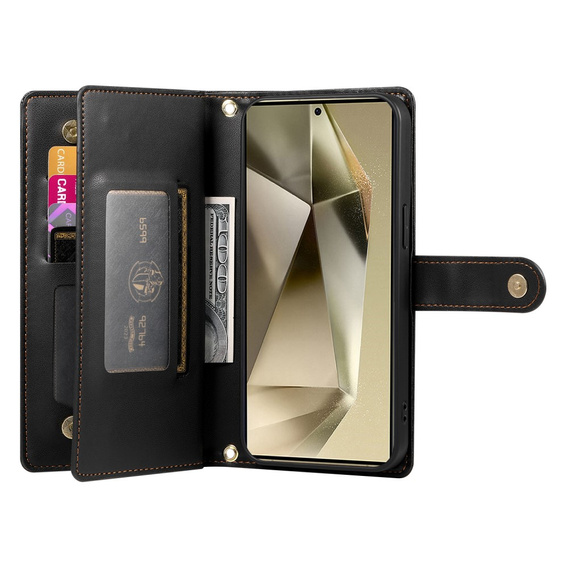 Klapkové puzdro pre Samsung Galaxy S25 Ultra, Wallet Zipper Pocket, čierne