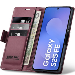 Puzdro pre Samsung Galaxy S25 FE, ERBORD Glossy Litchi, flipová peňaženka, červené