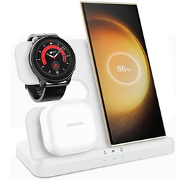 Bezdrôtová indukčná nabíjačka 3 v 1 QI rýchla pre Samsung S25 S24 S23 Galaxy Watch Buds Stanica biela
