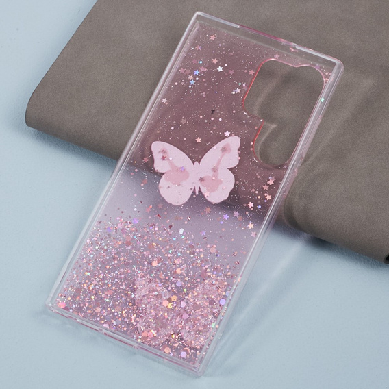 Puzdro pre Samsung Galaxy S24 Ultra, Glitter Butterfly, ružové