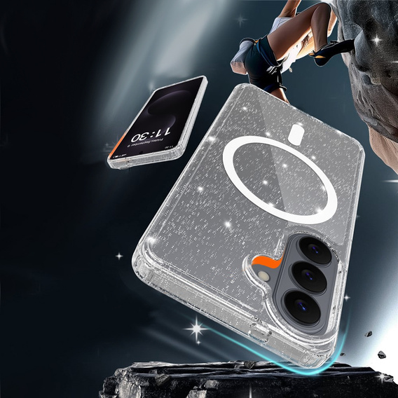 Třpytivé pouzdro, pro MagSafe pro Samsung Galaxy S26, průhledné