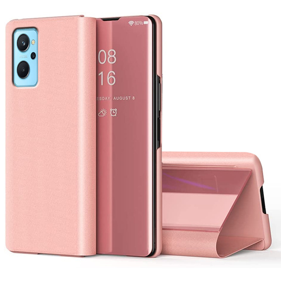 Obal na mobil pre Realme 9i / Oppo A96, Clear View, ružové rose gold
