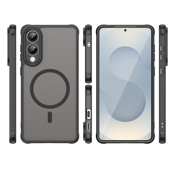 Puzdro pre Samsung Galaxy S25 Edge, Kickstand Matt Case, pre MagSafe, čierne + sklo na displej