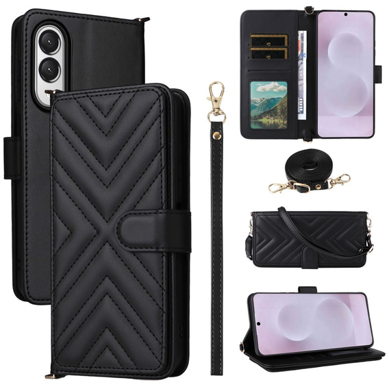 Puzdro s chlopňou pre Samsung Galaxy S25 Edge, Crossbody Leather Wallet, čierne