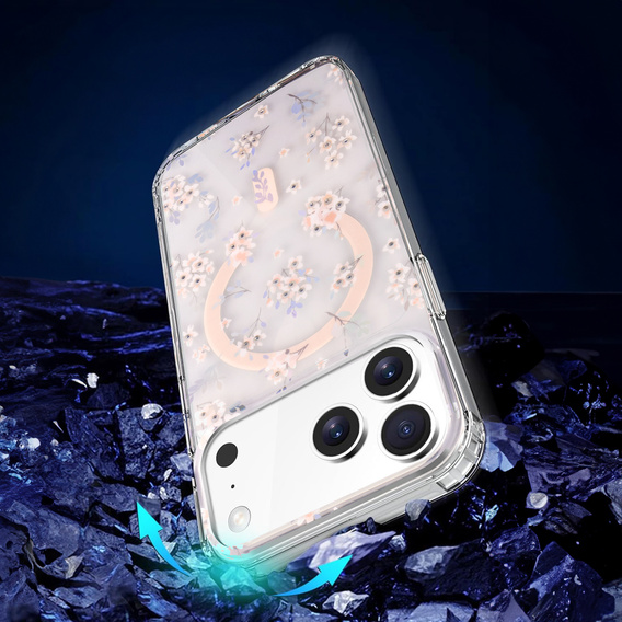 Magnetické puzdro s kvetinovým laserovým vzorom pre iPhone 17 Pro Max