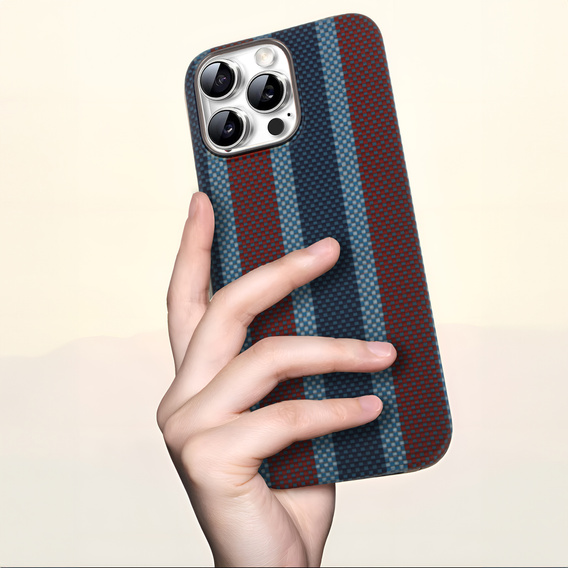 Puzdro pre IPhone 16 Pro, Aramid Fiber Slim Case, pre MagSafe, modrá / červená