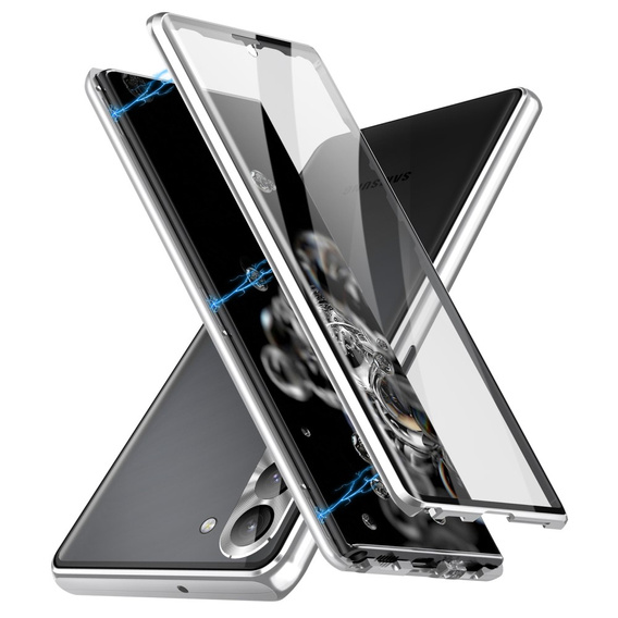Puzdro pre Samsung Galaxy S23 Plus, Magnetic Dual Glass, strieborné