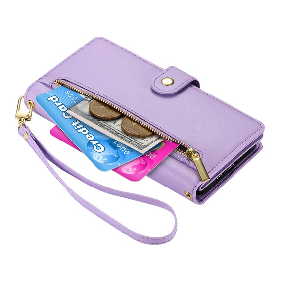 Flipové puzdro Wallet Zipper Pocket pre Samsung Galaxy A17 5G, Wallet Zipper Pocket, fialové