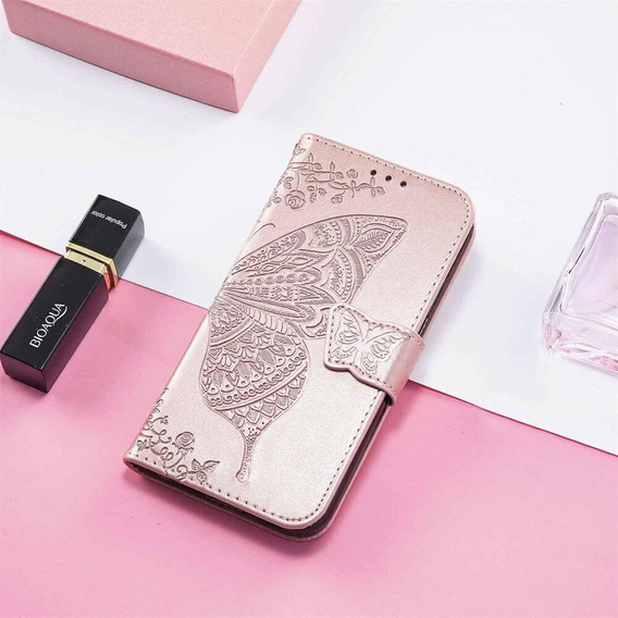 Klapkové puzdro pre Motorola Moto G85, Butterfly, ružové rose gold