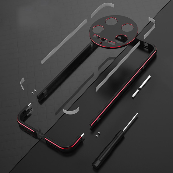 Puzdro pre Xiaomi 14 Ultra, Armor Bumper, s krytom objektívu, čierna / červená