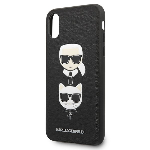 Karl Lagerfeld Obal na mobil pre iPhone X / XS, Saffiano Iconic Karl&Choupette Head, čierne