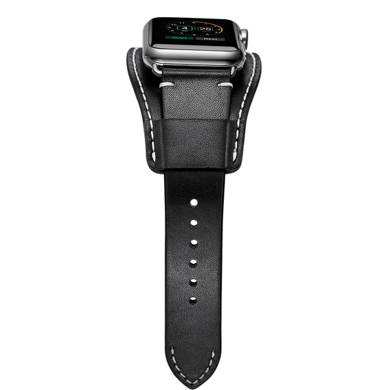 Kožený remienok pre Apple Watch 1/2/3/4/5/6/7/8/SE/Ultra 42/44/45/49 mm, čierny