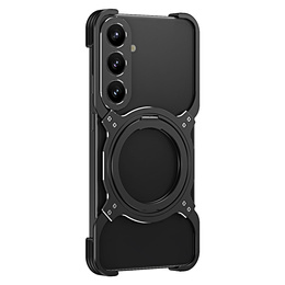 Puzdro pre Samsung Galaxy S25, Kickstand Bumper, s krytom objektívu, pre MagSafe, čierna / strieborná