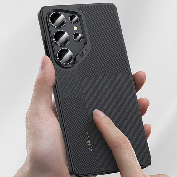 Puzdro BENKS Kevlar pre Samsung Galaxy S25 Ultra, pre MagSafe, Carbon Fiber, čierne