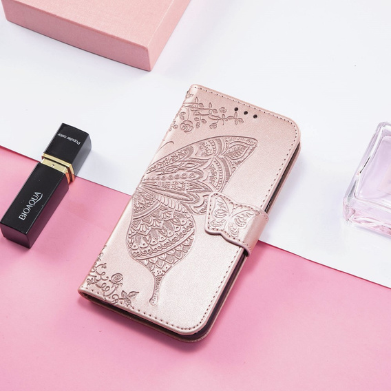 Klapkové puzdro pre Samsung Galaxy S25 Edge, Butterfly, ružové rose gold