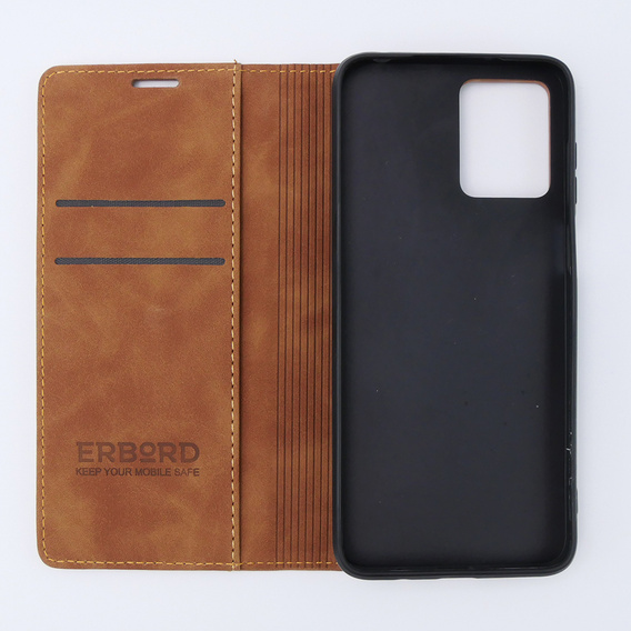 Puzdro pre Motorola Moto G53, ERBORD Vintage, peňaženka s chlopňou, hnedé