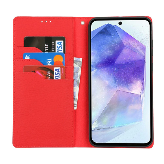 Klapkové puzdro pre Samsung Galaxy S25+ Plus, Litchi Skin Grain, červené