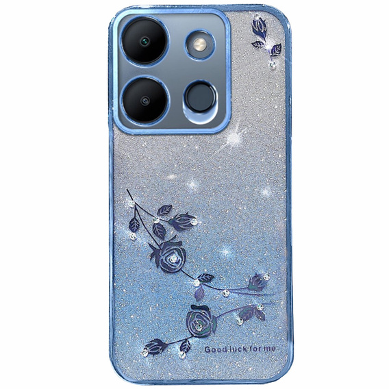 Puzdro pre Infinix Smart 7 4G, Glitter Flower, modré