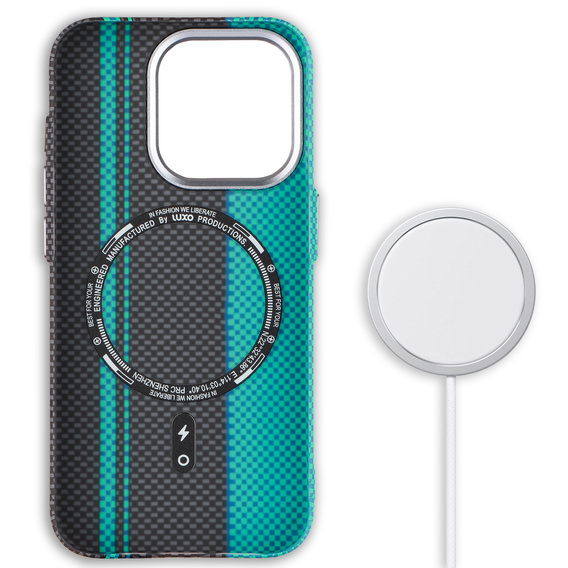 Puzdro pre iPhone 15 Pro, Carbon Fiber MagSafe, čierna / modrá
