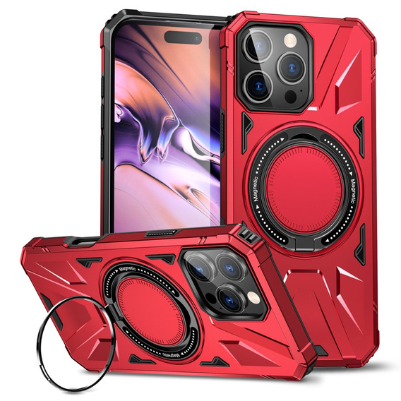 Puzdro pre iPhone 16 Pro Max, pancierované so stojanom a rukoväťou, červené