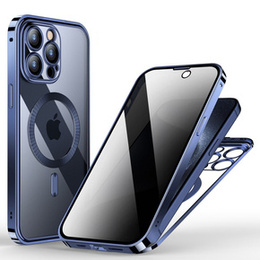 Puzdro pre iPhone 15 Pro Max, Privacy Dual Glass, pre MagSafe, modré