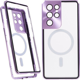Magnetické puzdro Dual Glass MagSafe pre Samsung Galaxy S21 Ultra, fialové