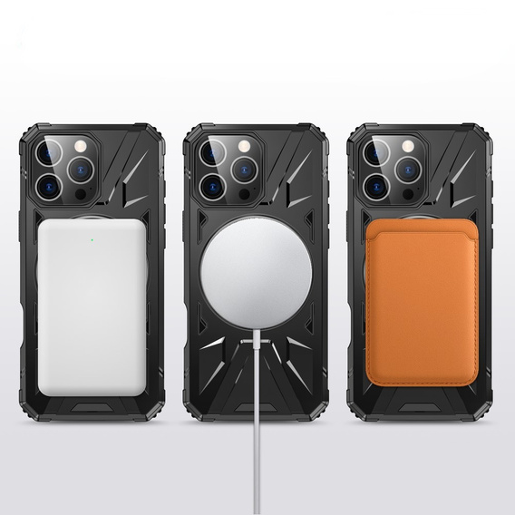Puzdro pre iPhone 16 Pro Max, pancierované so stojanom a rukoväťou, čierne