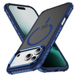 Matné puzdro pre iPhone 17 Pro Max, pancierované, pre MagSafe, dymové s modrými stranami