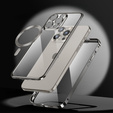 Puzdro pre iPhone 15 Pro, Privacy Dual Glass, pre MagSafe, strieborné