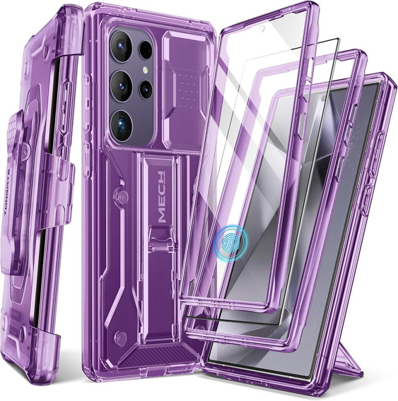Puzdro pre Samsung Galaxy S24 Ultra, Tongate MECH Series Clip, transparentné / fialové
